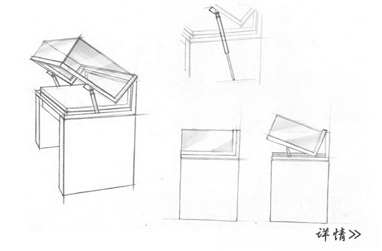 平板式基座上的桌面玻璃展示柜，帶鉸鏈開口